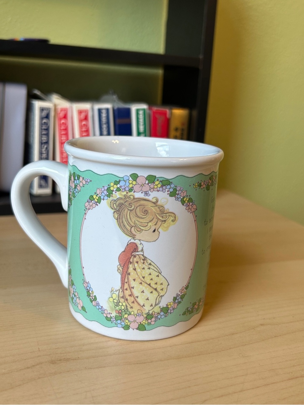 Vintage Precious Moments Pastel Green Floral Mug